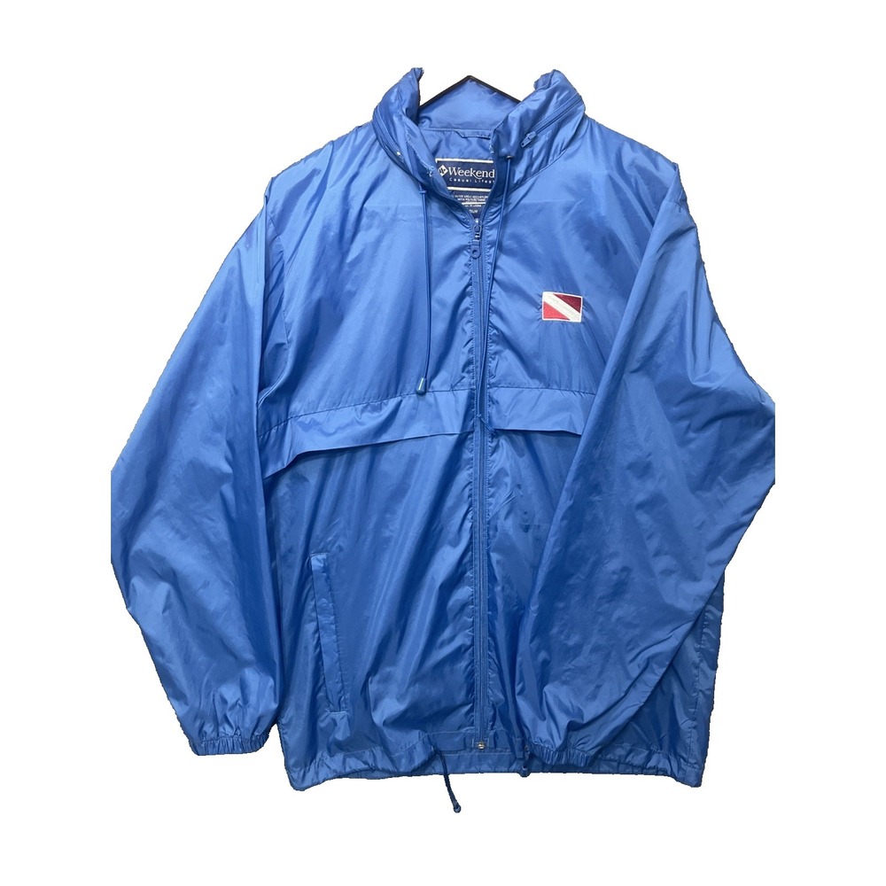 WEEKENDER SCUBA DIVER DOWN Men Medium Blue Packable Concealed Hood Jacket EUC